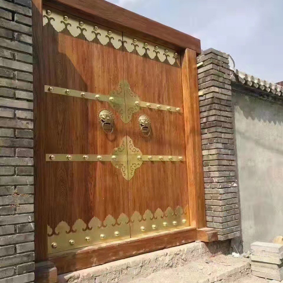 仿古老榆木大门新中式木质大门别墅农村民宿家用双开进户门