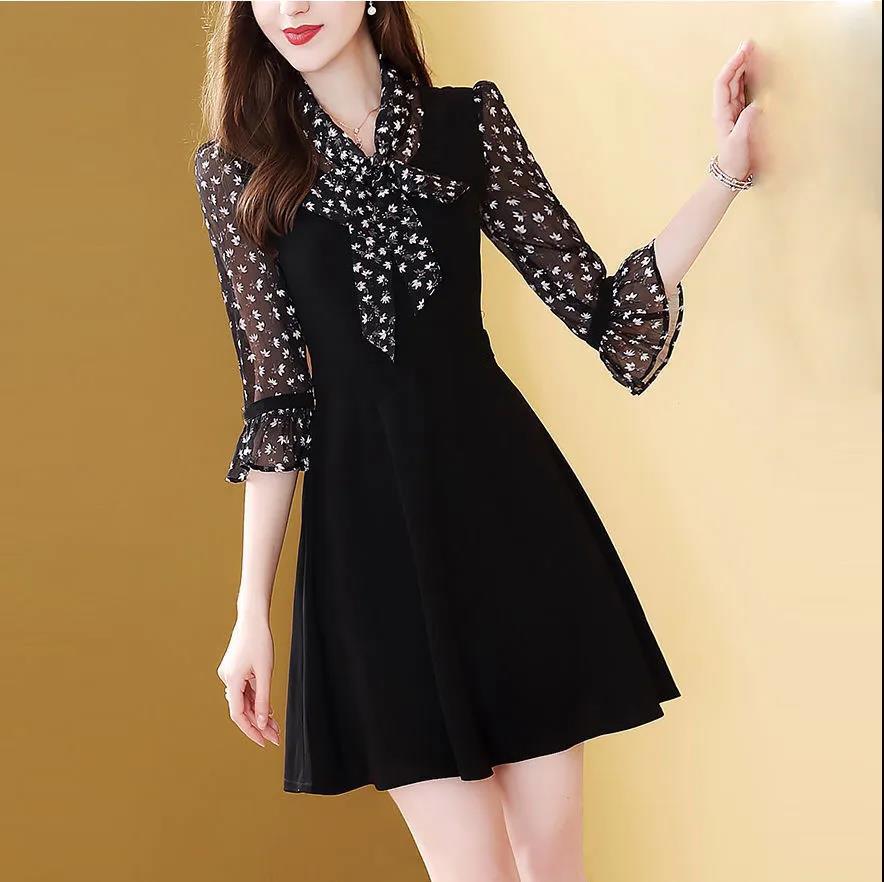 2022年春夏季新款大码女装胖妹妹碎花雪纺连衣裙200斤中袖A字裙子