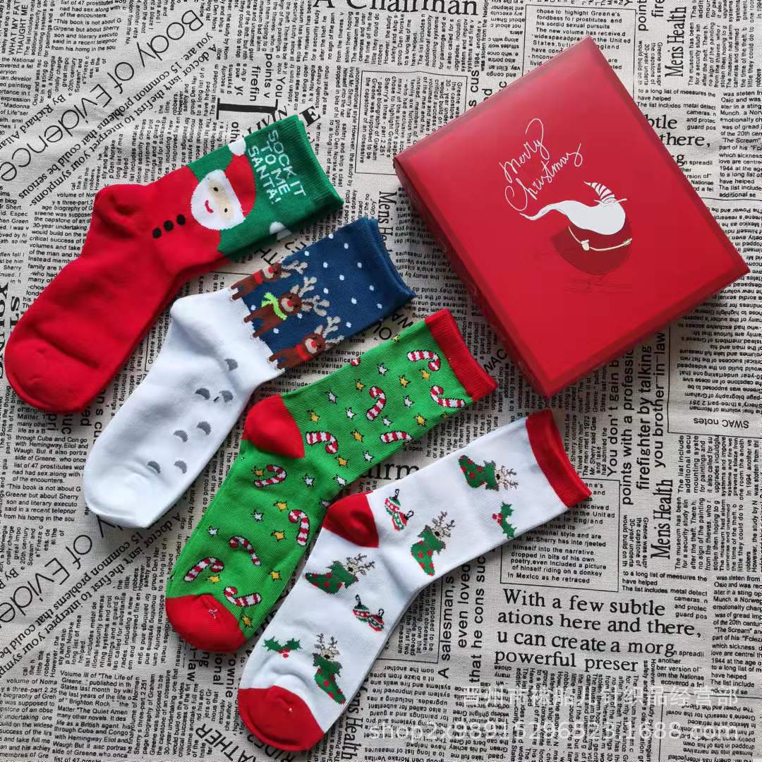 圣诞袜子男女礼盒秋冬中筒袜居家卡通可爱红色礼品长筒袜秋冬季潮