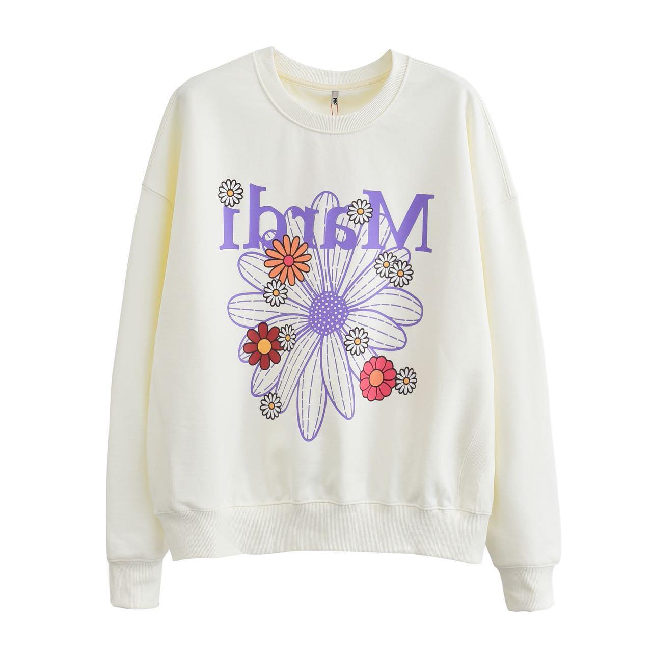 mardi 2023秋季新款小雏菊花花印花男女同款圆领上衣卫衣-阿里巴巴