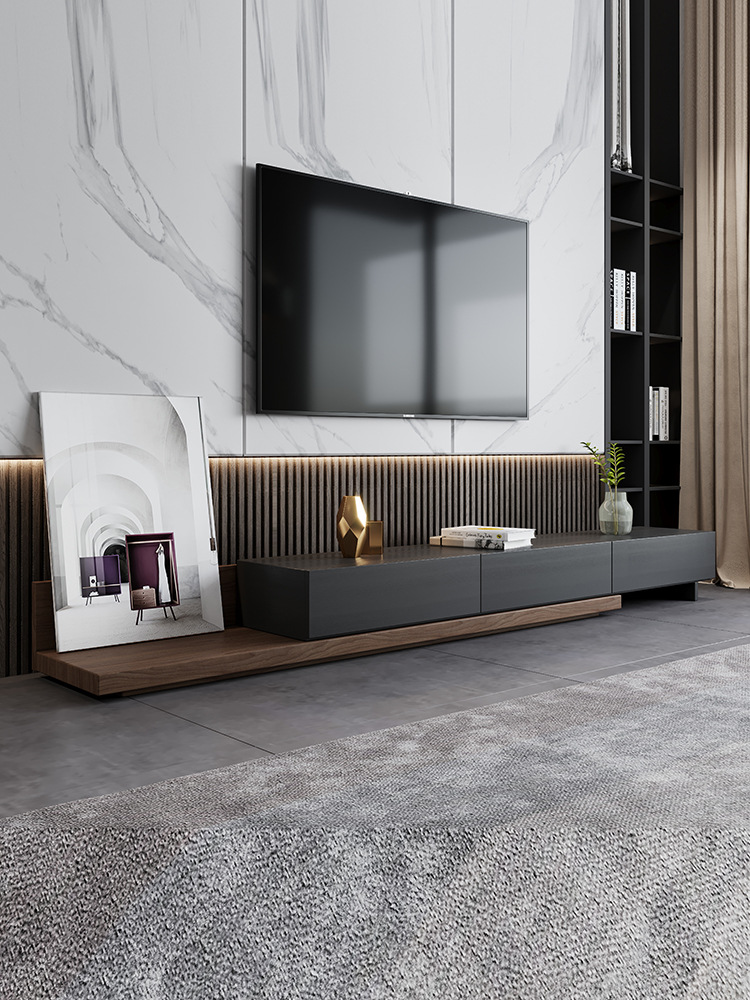 伸缩电视柜意式极简客厅茶几组合大小户型后现代电视背景墙柜套装