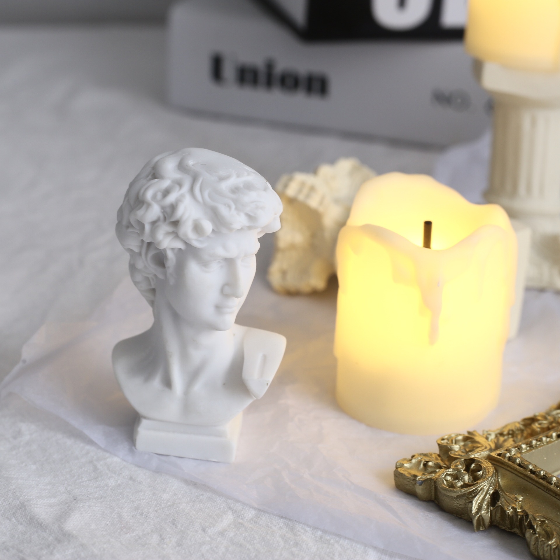 迷你大卫石膏像树脂摆件mini欧式手办素描用大卫头像仿石膏