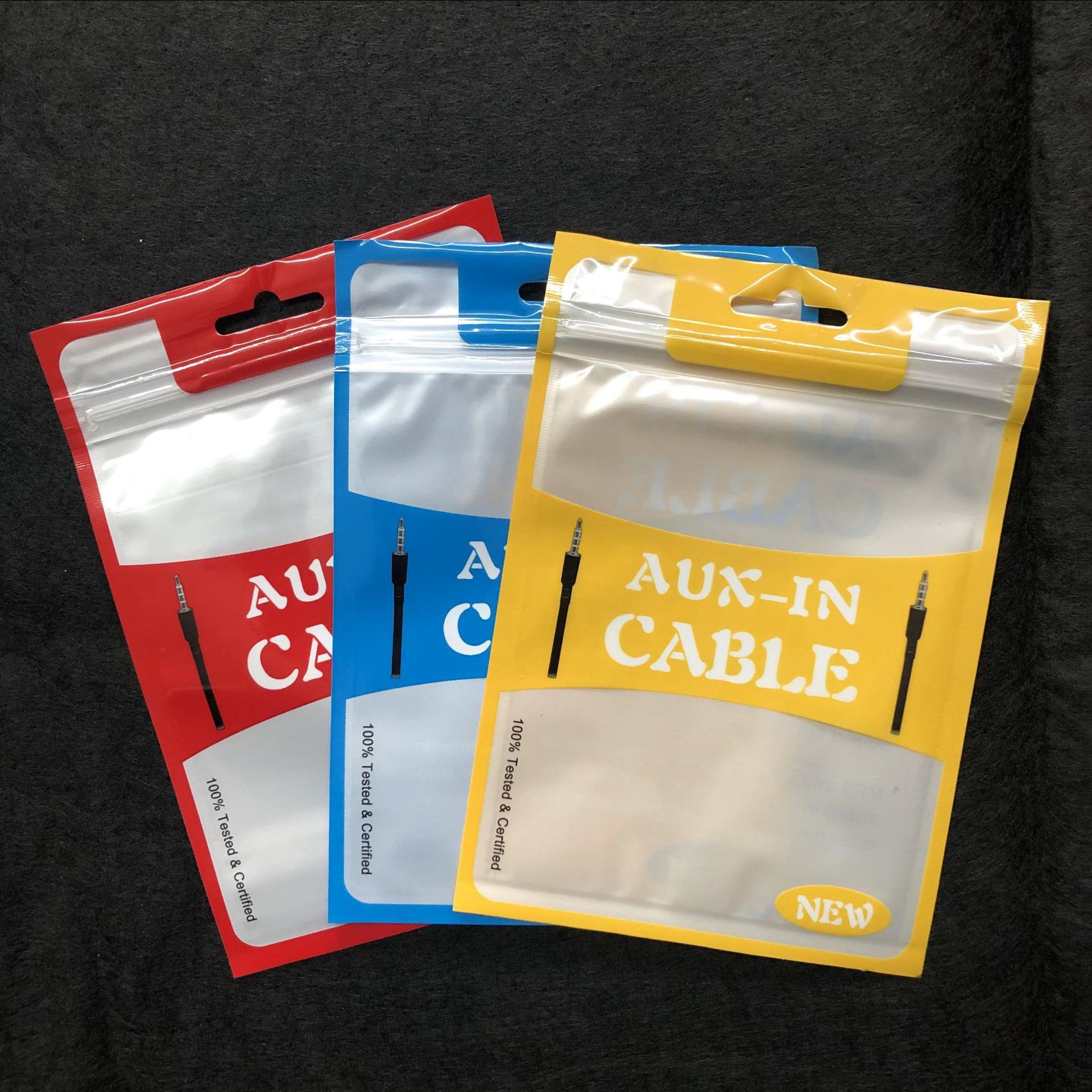 音频线彩色包装袋 aux音频线包装袋 音响音箱线包装塑料袋 现货