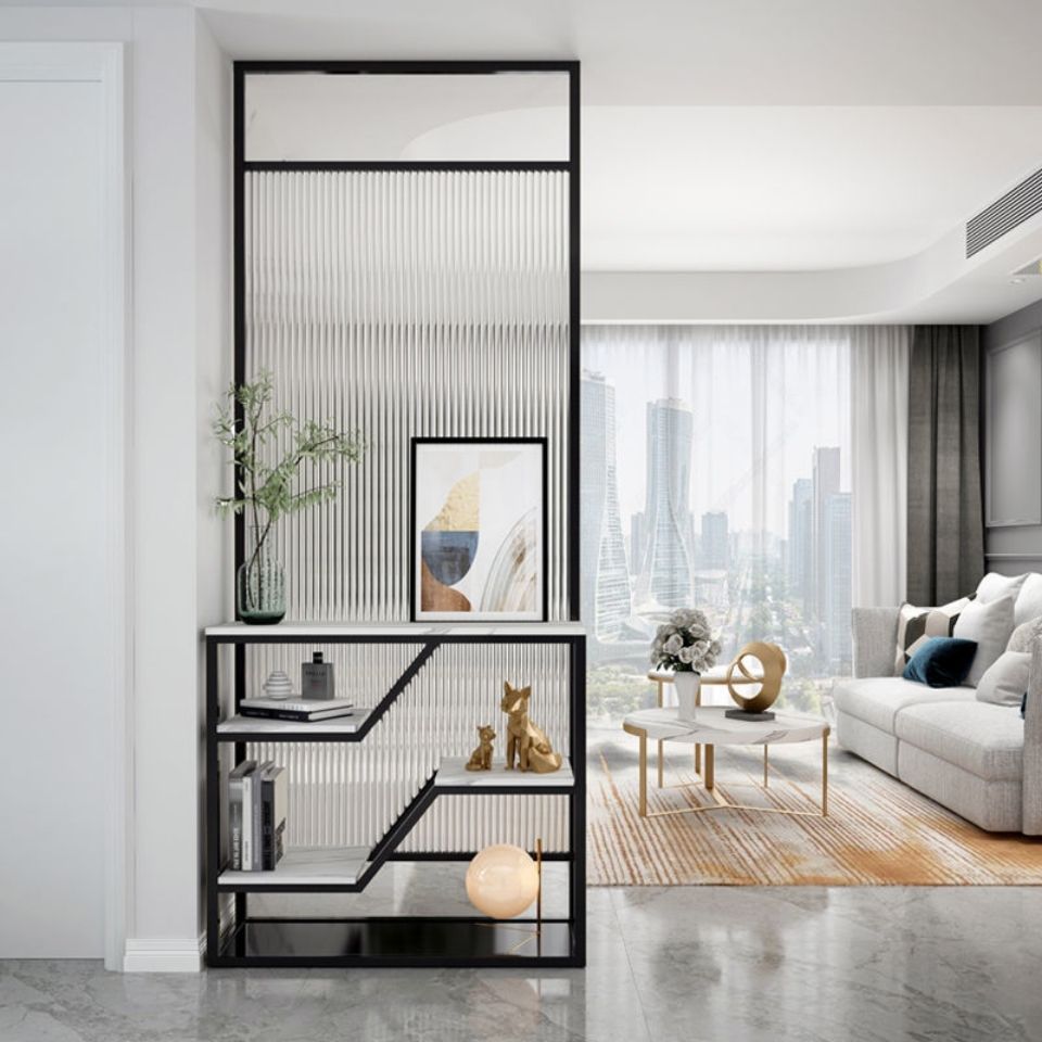 轻奢铁艺不锈钢屏风长虹玻璃隔断墙餐客厅进户门现代简约艺术玄关