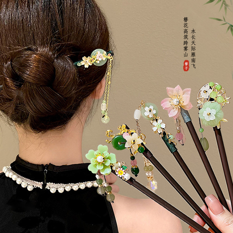 New Chinese Elegant Hairpin Tassel Buyao Hairpin High-Grade Simple National Style Modern Imitation Blackwood Updo Hair Accessories