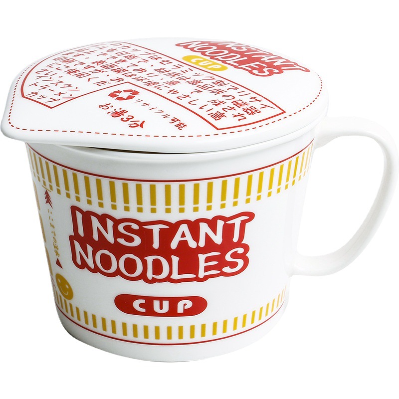 Creative Gift Ceramic Bowl Instant Noodle Bowl Tableware with Lid Japanese Style Cute Female Student Dormitory Breakfast Bowl Microwave Applicable