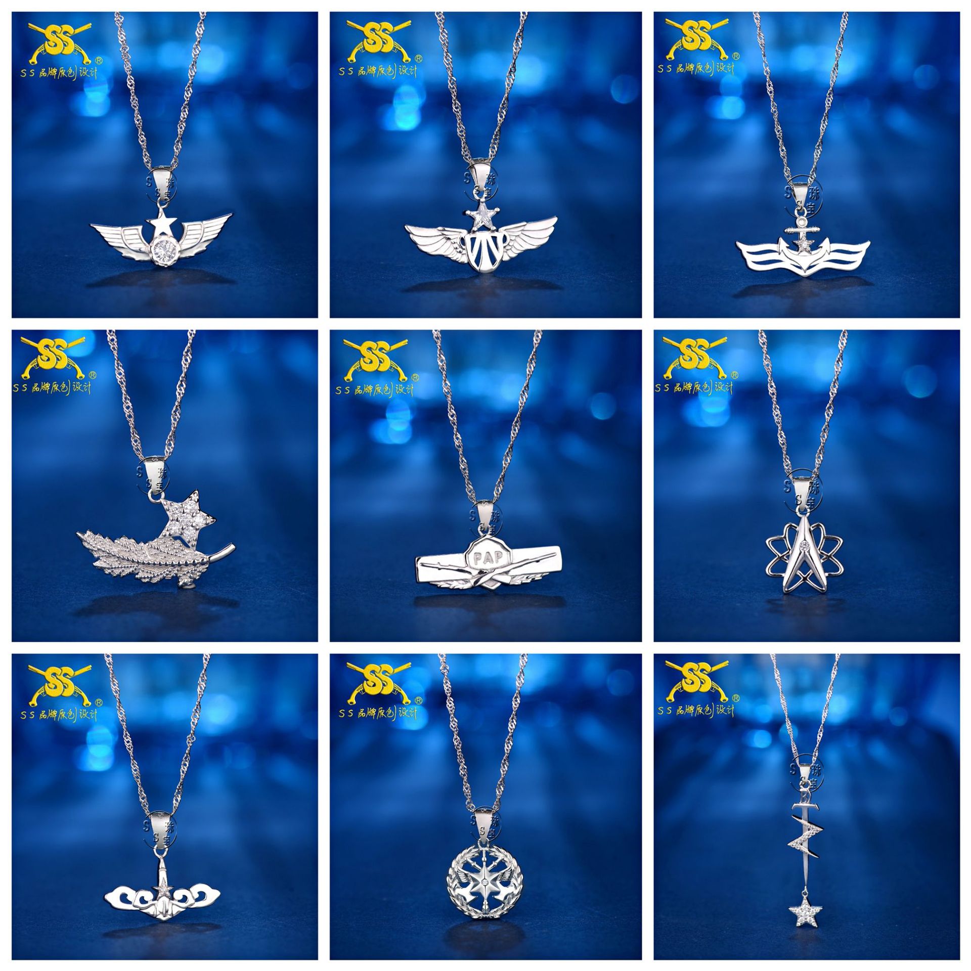 纯银胸标项链 海陆空耳钉戒指 军恋兵恋兵哥求婚军嫂饰品ss