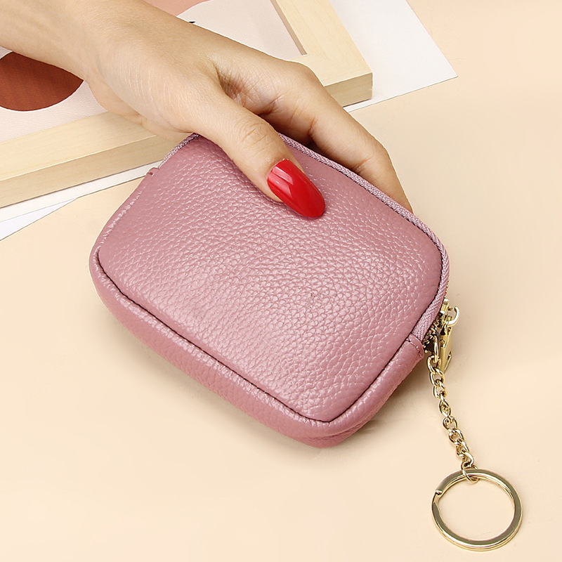 Genuine Leather Hand-Held Small Zip Wallet Women's First Layer Cowhide Simple Storage Keychain Coin Mini Coin Purse Wholesale