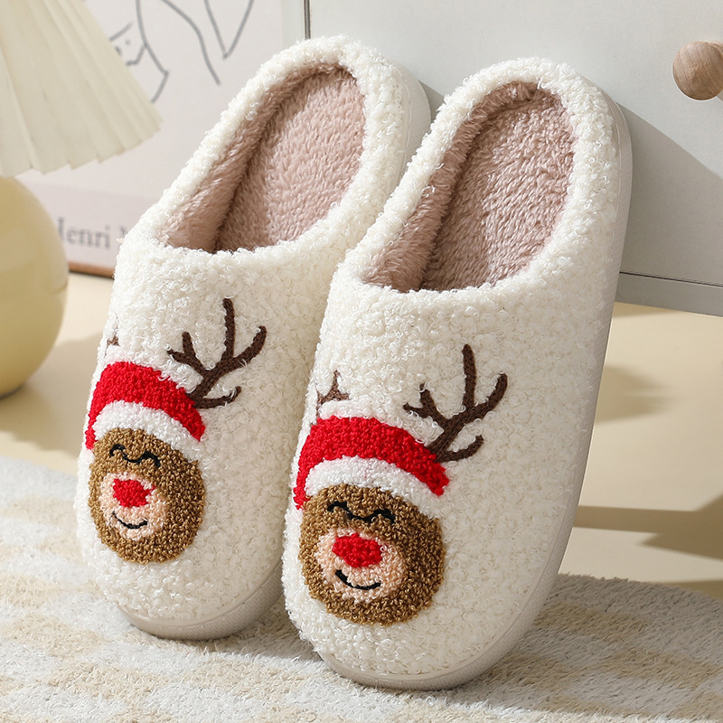 Foreign Trade Winter Cute Cartoon Christmas Elk Cotton Slippers Student Fashion Home Warm Plush Cotton Slippers Wholesale