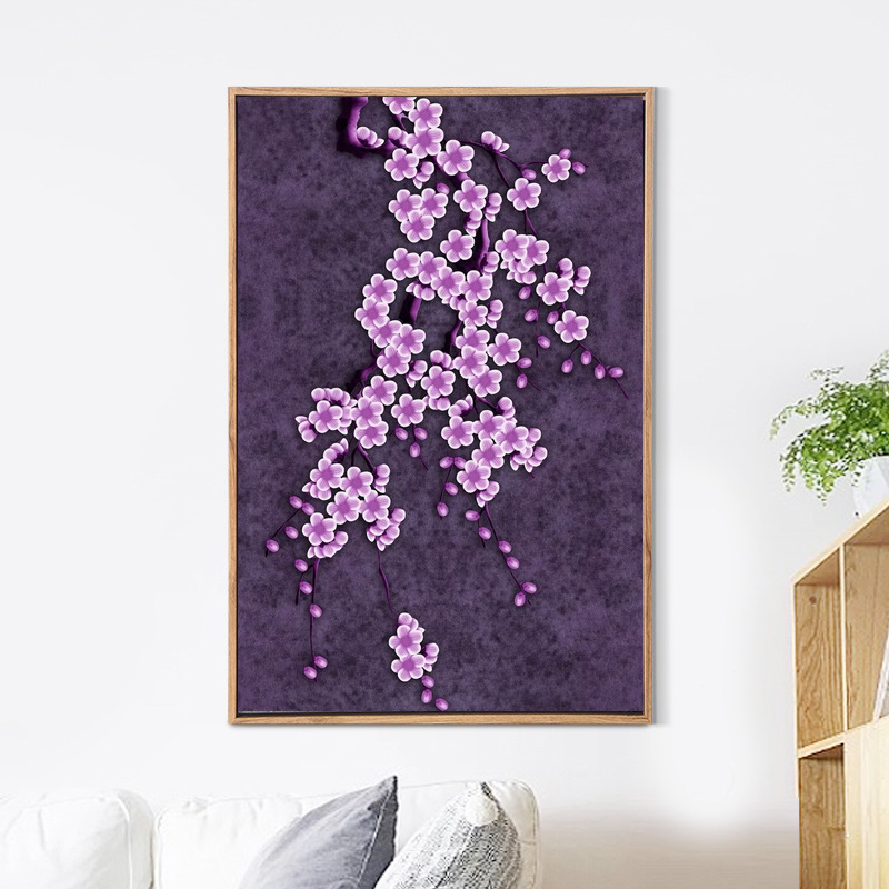 精准印花十字绣 厂家批发直销 客厅大画 紫色桃花 布艺工艺品