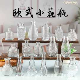 批发现货亚马逊欧式透明浮雕玻璃小花瓶客厅插花鲜花水养桌面摆件