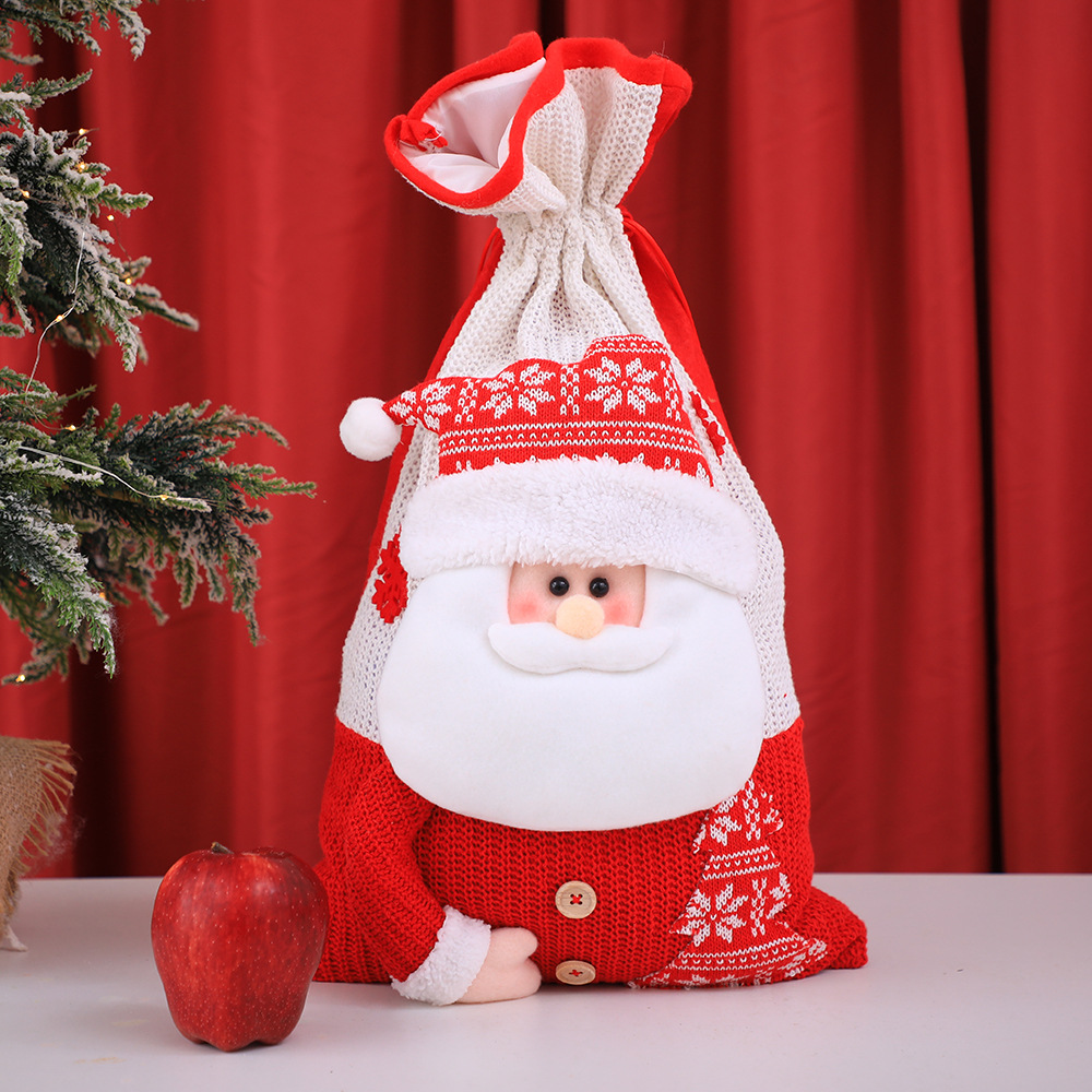 Christmas Large Drawstring Knitted Gift Bag Children Gift Bag Kindergarten Gifts Elderly Drawstring Candy Bag