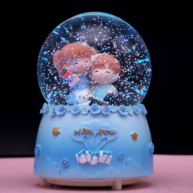 亲密无间水晶球音乐盒情侣两小无猜八音盒送儿童闺蜜生日礼物批发