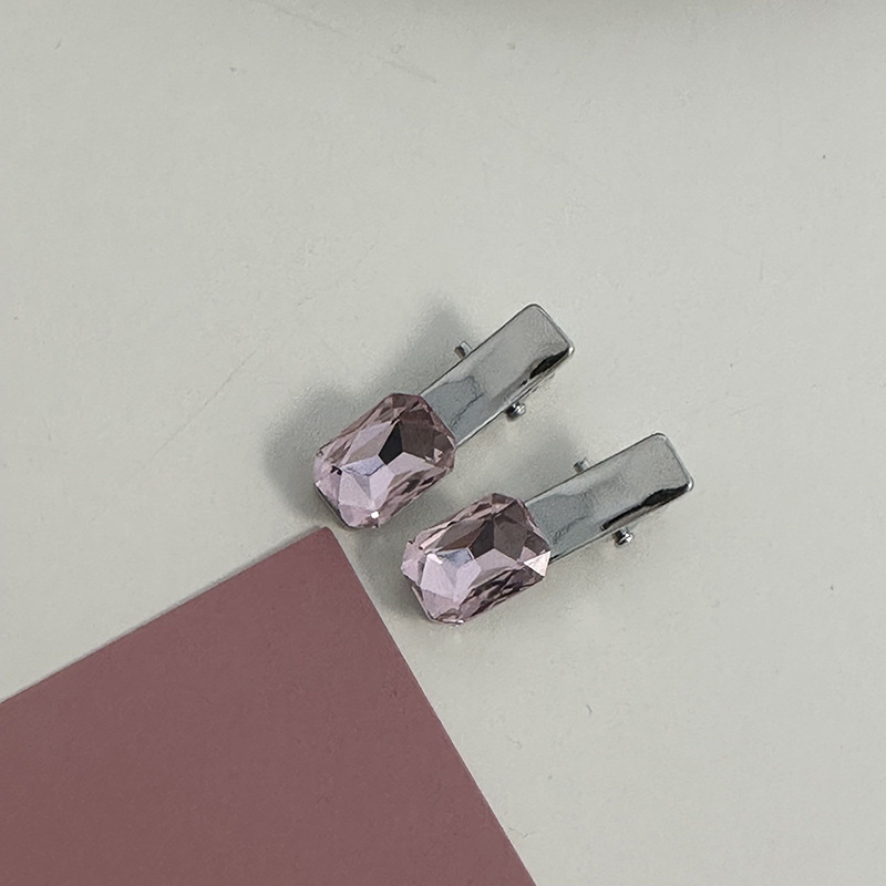 Pink Rhinestone Barrettes Set Combination Hairpin Alloy Elegant Silver Bar Clip Side Clip Bang Clip Duckbill Clip