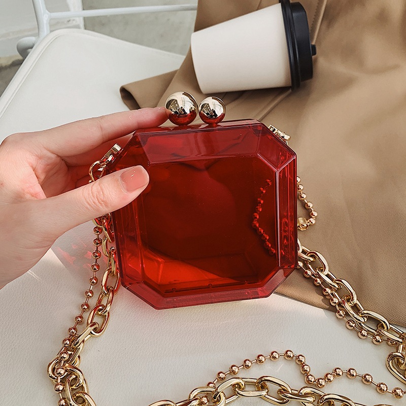 Mini Foreign Trade Transparent Chain Small Bag Women's Bag 2023 New Cross-Border Transparent Gem Box Shoulder Messenger Bag