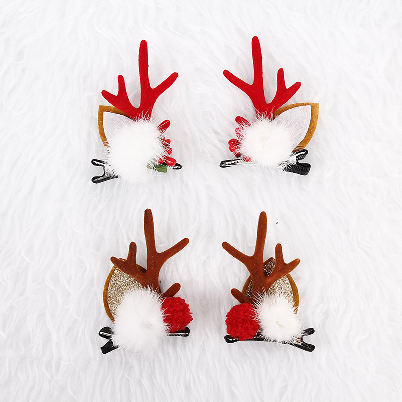 Christmas Decorations Hair Clips Hair Accessories Girl Cute Antlers Hairpin Headdress Christmas Festival Moose a Pair of Hairclips Clip