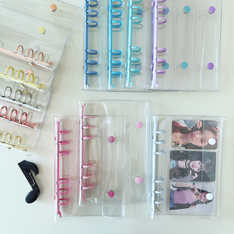 三折A6双扣彩色PVC活页透明软壳相册本手帐本6孔拍立得收纳追星卡