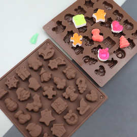 蓝调现货 25连圣诞系列巧克力饼干模 蛋糕模具 雪糕糖果硅胶模具