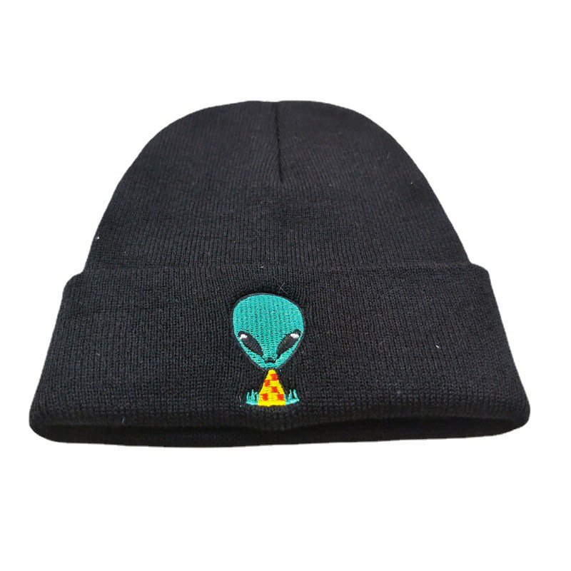 Cross-Border Alien Embroidery Knitted Hat European and American Men's and Women's Autumn and Winter Outdoor Warm Hat Skull Curling Woolen Cap Beanie Hat
