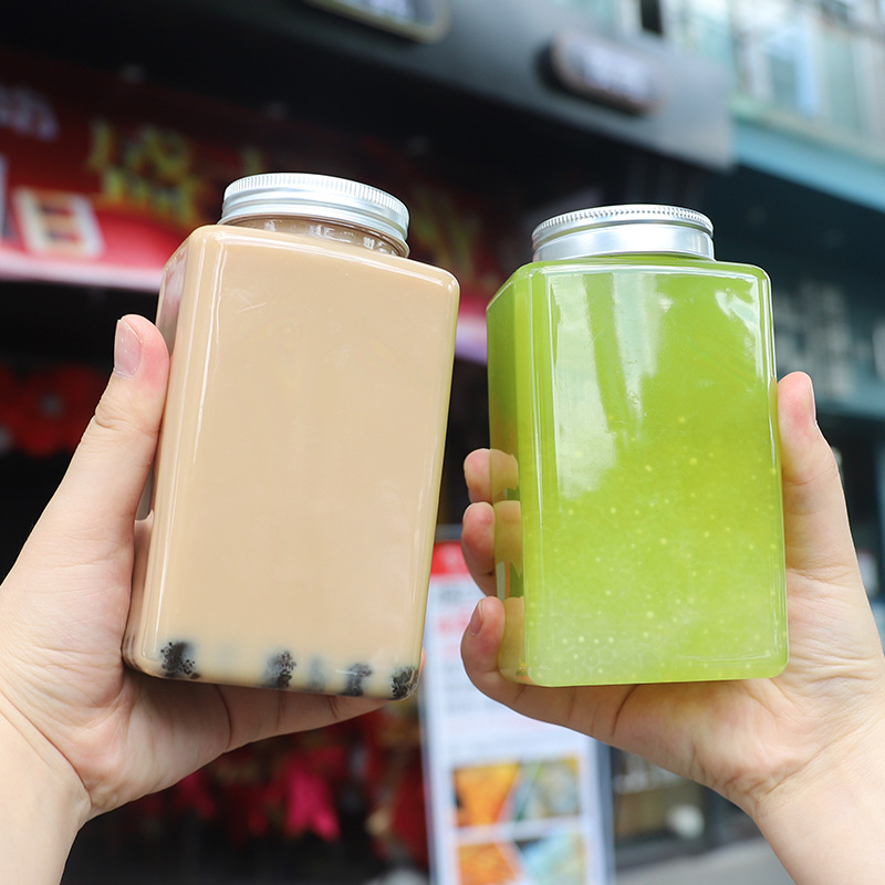 方形塑料瓶奶茶瓶500ml铝盖果汁饮品一次性瓶子pet透明饮料瓶包装