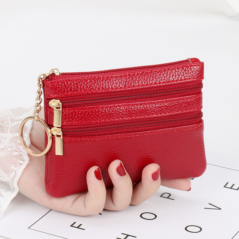 Wholesale Coin Purse Women's Short Authentic Leather Tactile Feel Small Wallet Multi-Functional Driver's License Card Holder Soft Leather Key Case Zipper Bag