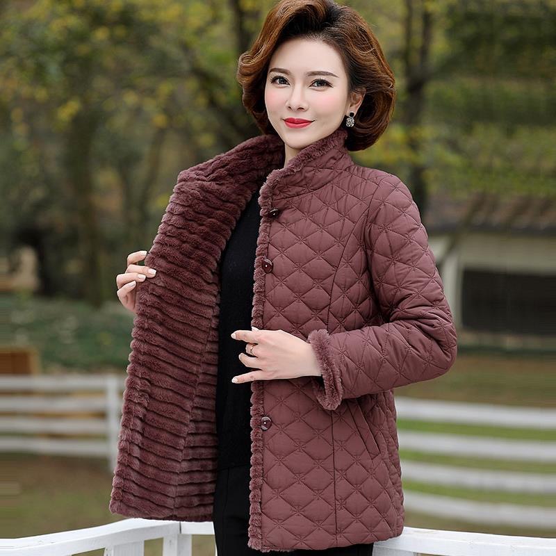 新款妈妈短款棉衣外套中年女装秋冬装加绒加厚羽绒棉服中老年棉袄