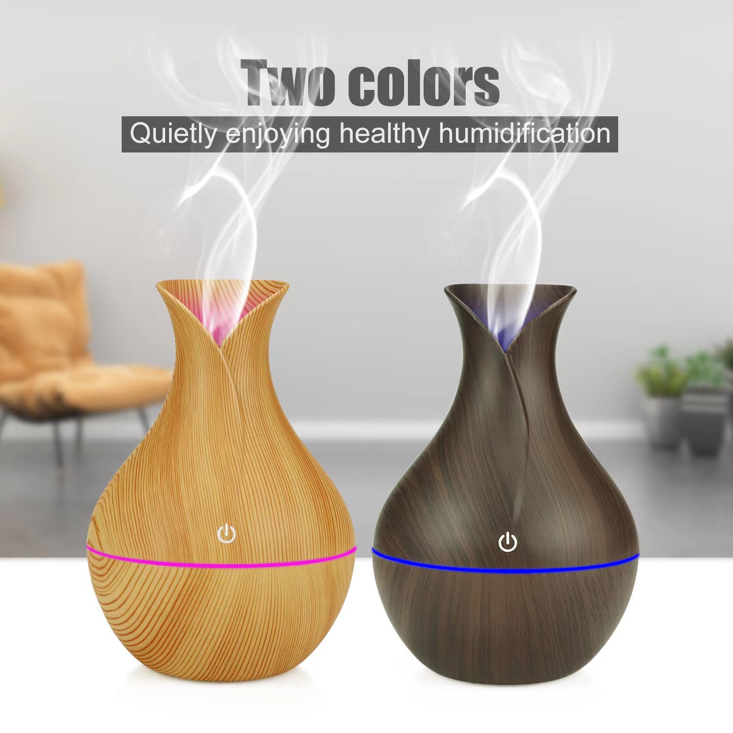 Cross-Border Hot Simple Fashion Exquisite Compact Portable Usb Mini Vase Mushroom Wood Grain Aromatherapy Humidifier