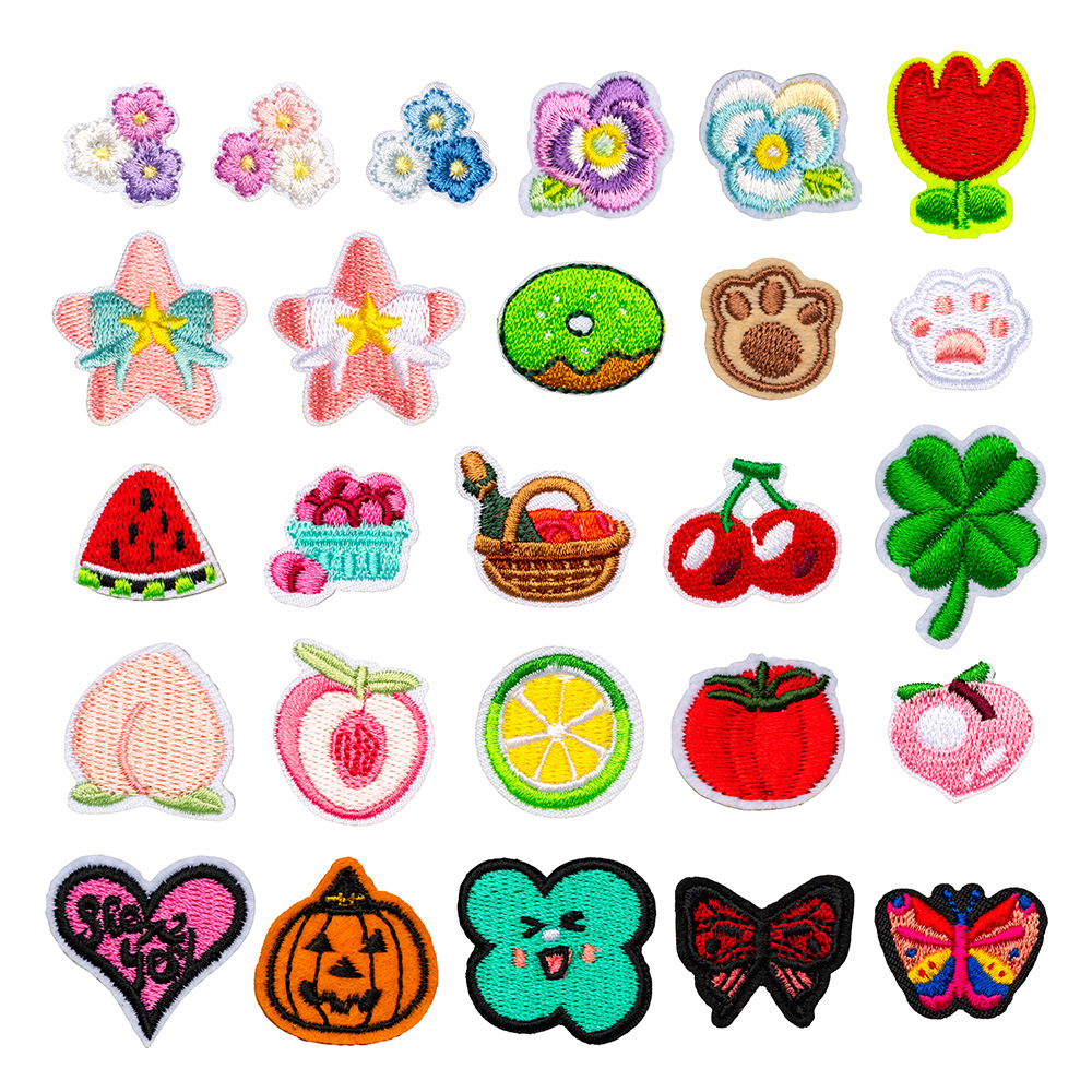 小规格迷你电脑绣花章四叶草卡通花朵水果刺绣布贴手作diy装饰贴