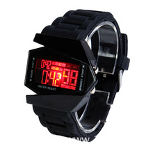 学生多功能电子手表男LED战斗机二进制款七彩炫酷飞机手表