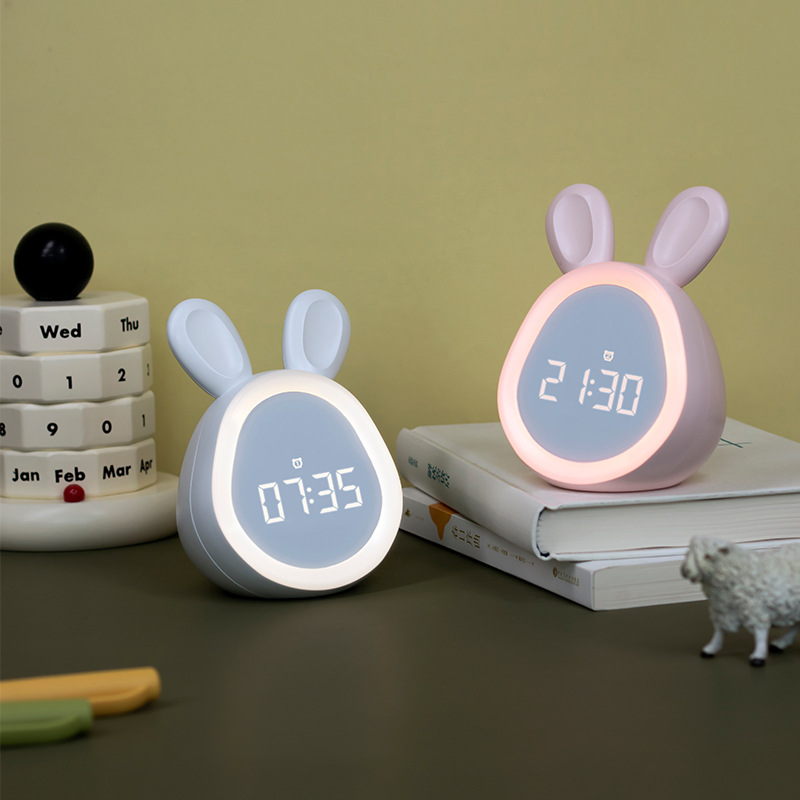 兔子闹钟USB充电小程序扫码按键设置定时LED调光灯儿童智能贪睡钟