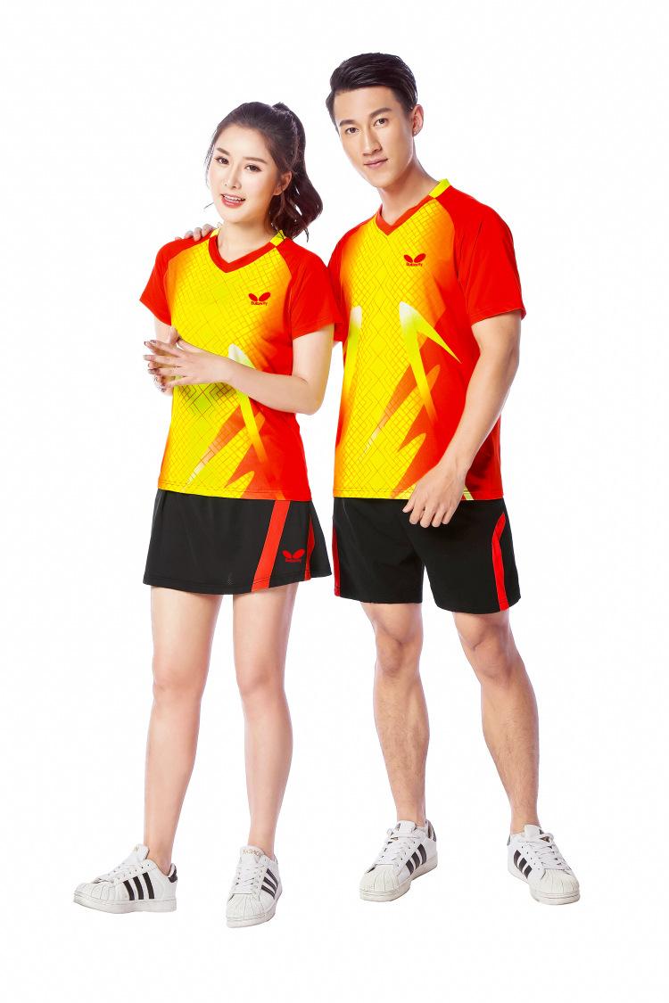 新款乒乓球服装男套装男女短袖乒乓球短裤裙裤v领运动服团购
