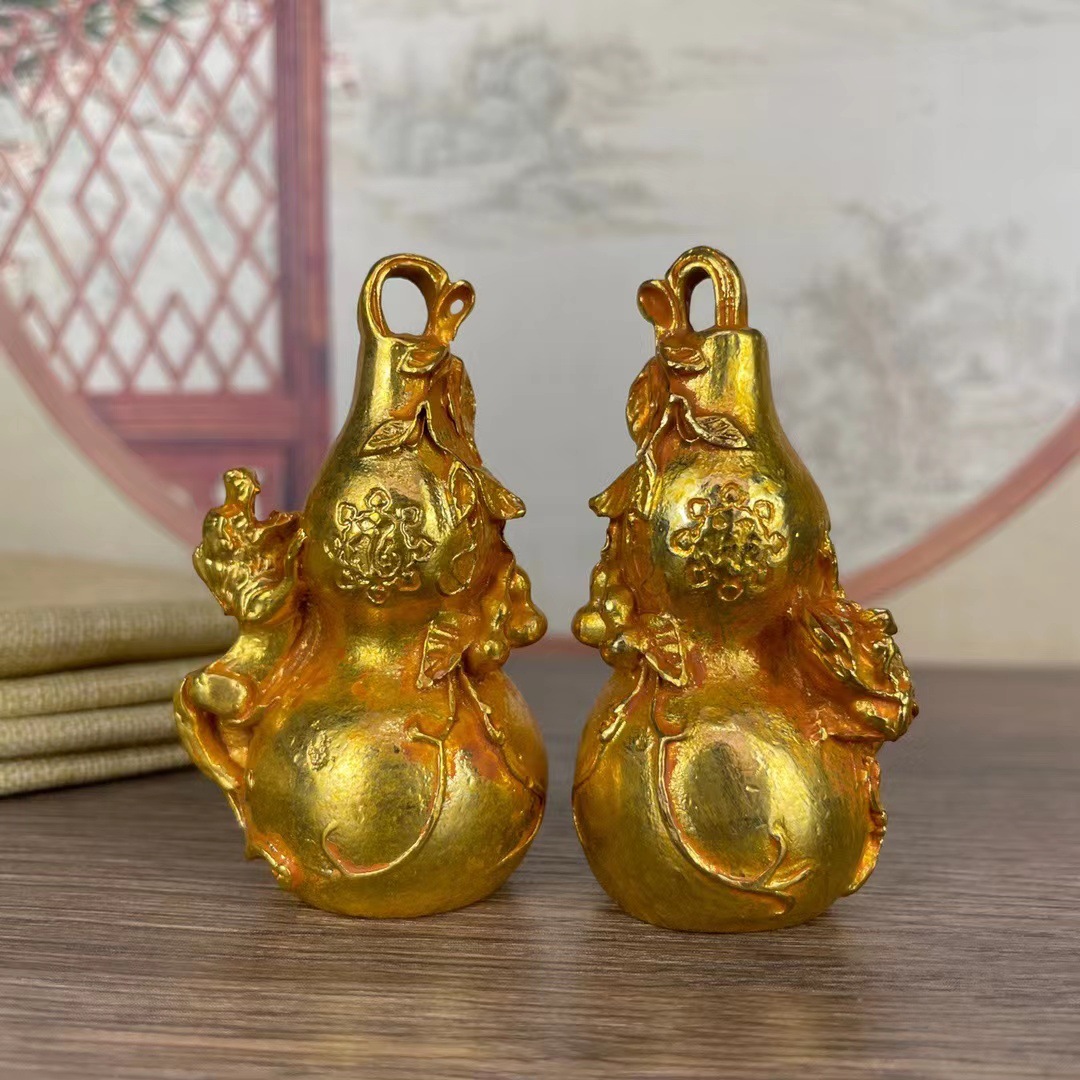 古玩实心鎏金八宝葫芦金蟾吉祥居家摆件福禄葫芦金蟾貔貅葫芦一对