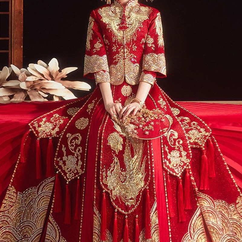 龙凤褂夏季薄款秀禾服新款年显瘦中式礼服敬酒服婚纱-阿里巴巴