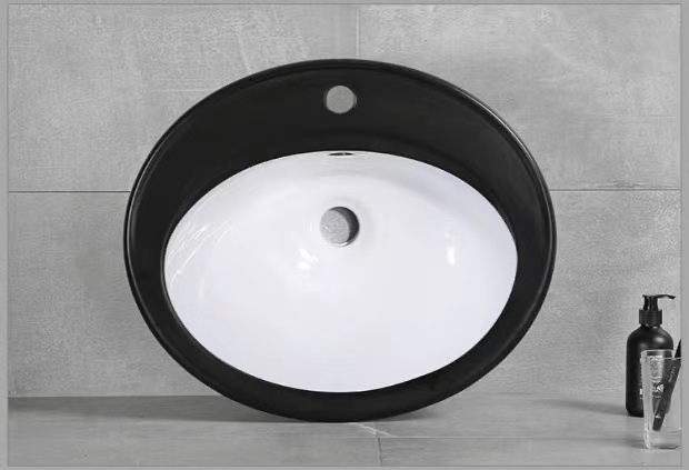 台中盆陶瓷一体黑边半嵌入式洗脸盆洗手盆台上盆椭圆形艺术