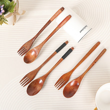 厂家直销 楠木缠线防滑22.5cm西餐叉勺 日式创意勺叉套装木质餐具