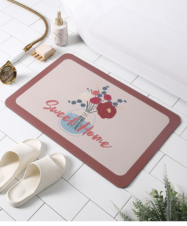 软硅藻泥地垫北欧印花家用浴室进地垫卫生间吸水防滑硅藻土脚垫