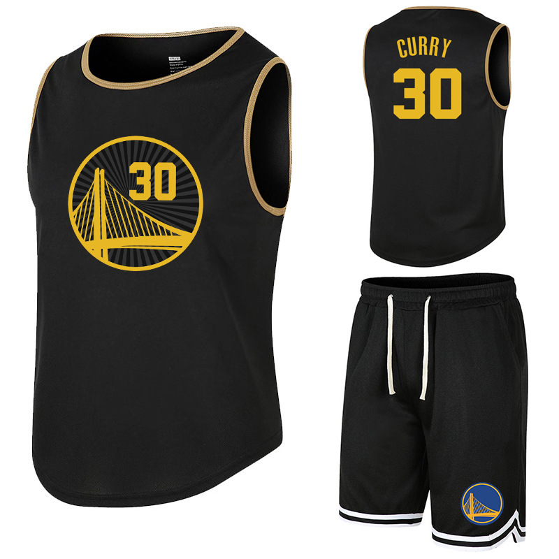 nba篮球服球衣无袖网眼背心运动跑步t恤勇士队库里 汤普森套装