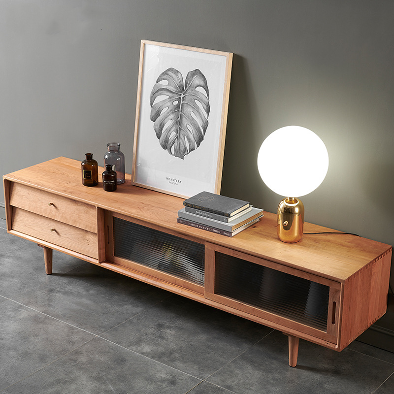 北欧实木电视柜家用客厅靠墙置物视听柜民宿简约收纳抽屉展示柜