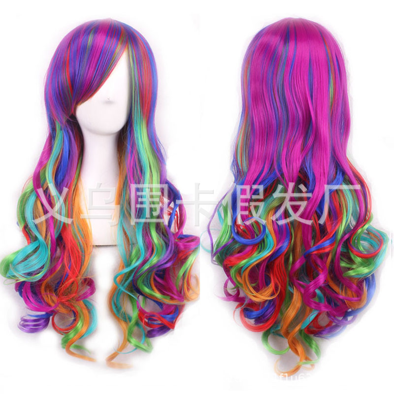 European and American Color Universal Cos Wig Full-Head Wig Foreign Trade Bangs Wig Sheath Women's Long Curly Hair Big Wave Lolita