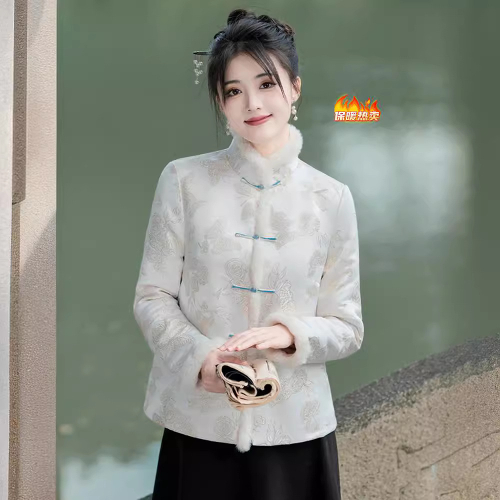 唐装棉服女中国风改良旗袍小棉袄新中式宋锦汉服外套秋冬茶服上衣