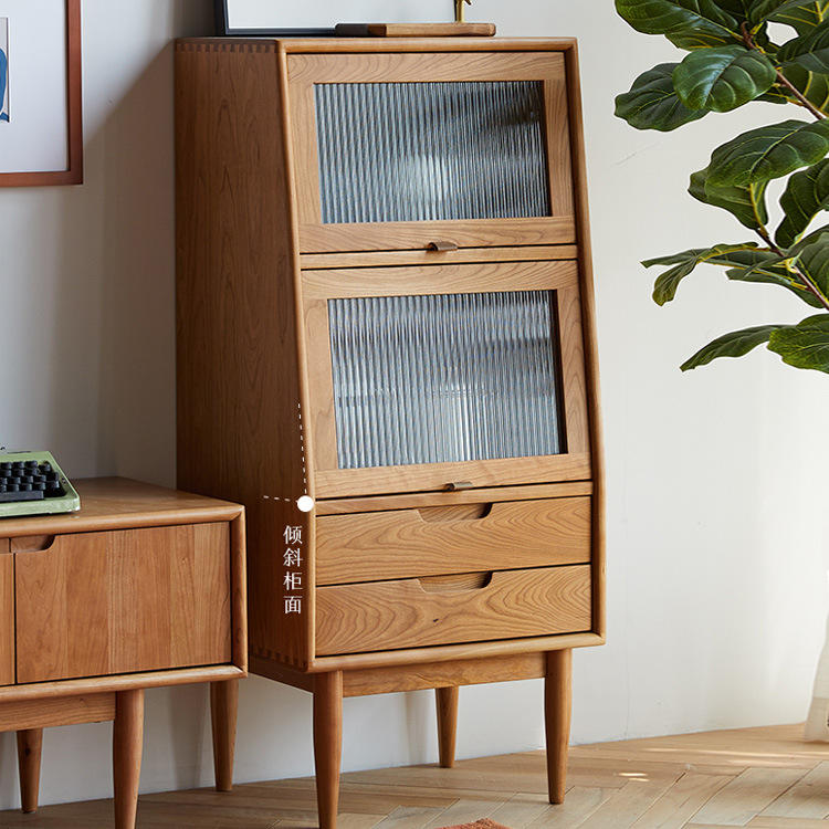熹山家具北欧樱桃木电视边柜日式小立柜客厅沙发收纳储物斗柜高柜