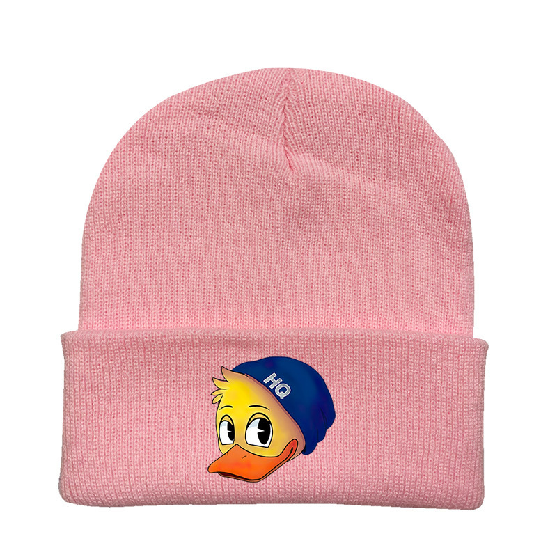 跨境2021秋冬新款腈纶印花针织帽网红博主quackity帽子图案定制