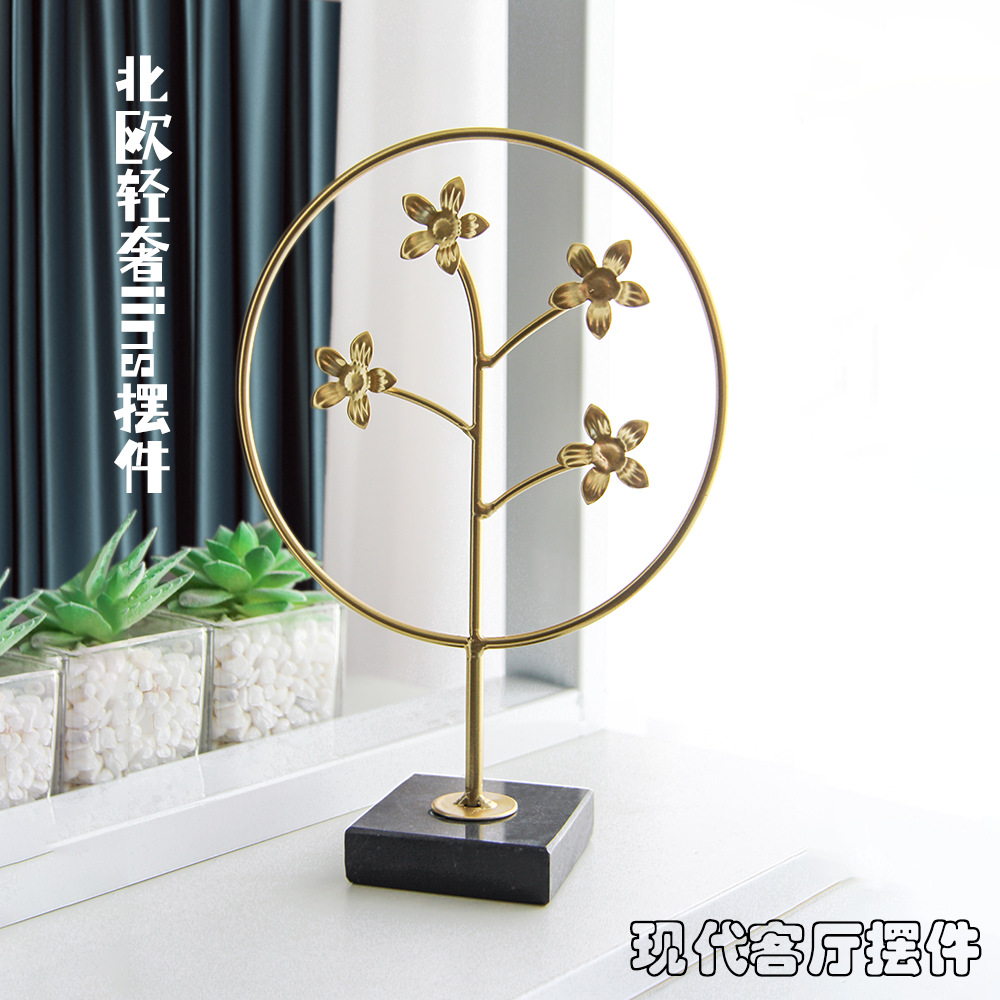 Cross-Border Light Luxury Iron Hollow Crafts Marble Chinese Style Decoration Model Room Wine Cabinet Entrance Decoration