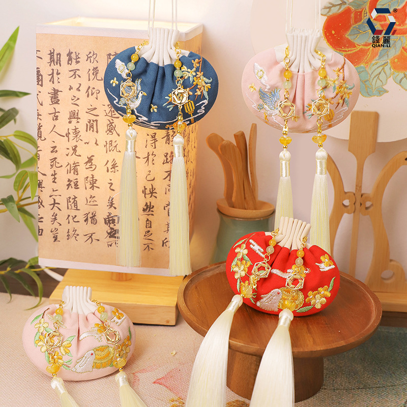 【钱丽】中秋香囊刺绣香包空袋月饼兔香袋新年古风仙鹤汉服挂件