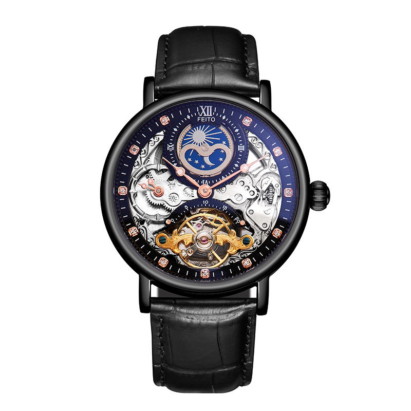 Feito Watch Men Tourbillon Best-Seller on Douyin Fashion Mechanical Watch Hollow Waterproof Leather Wrist Watch