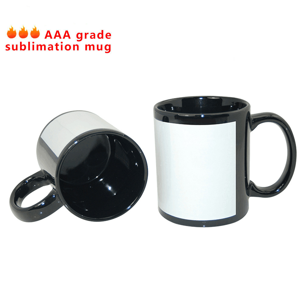Sublimation Cup Black Cup White Flower Paper with Coating Mug Black Thermal Transfer Printing Ceramic Cup with Bottom White 11oz