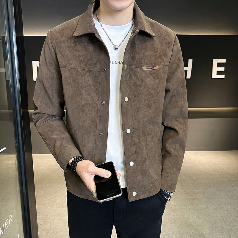 spring and autumn jacket men's 2024 new fashion brand loose plus size overweight man pu handsome high-grade lapel suede coat