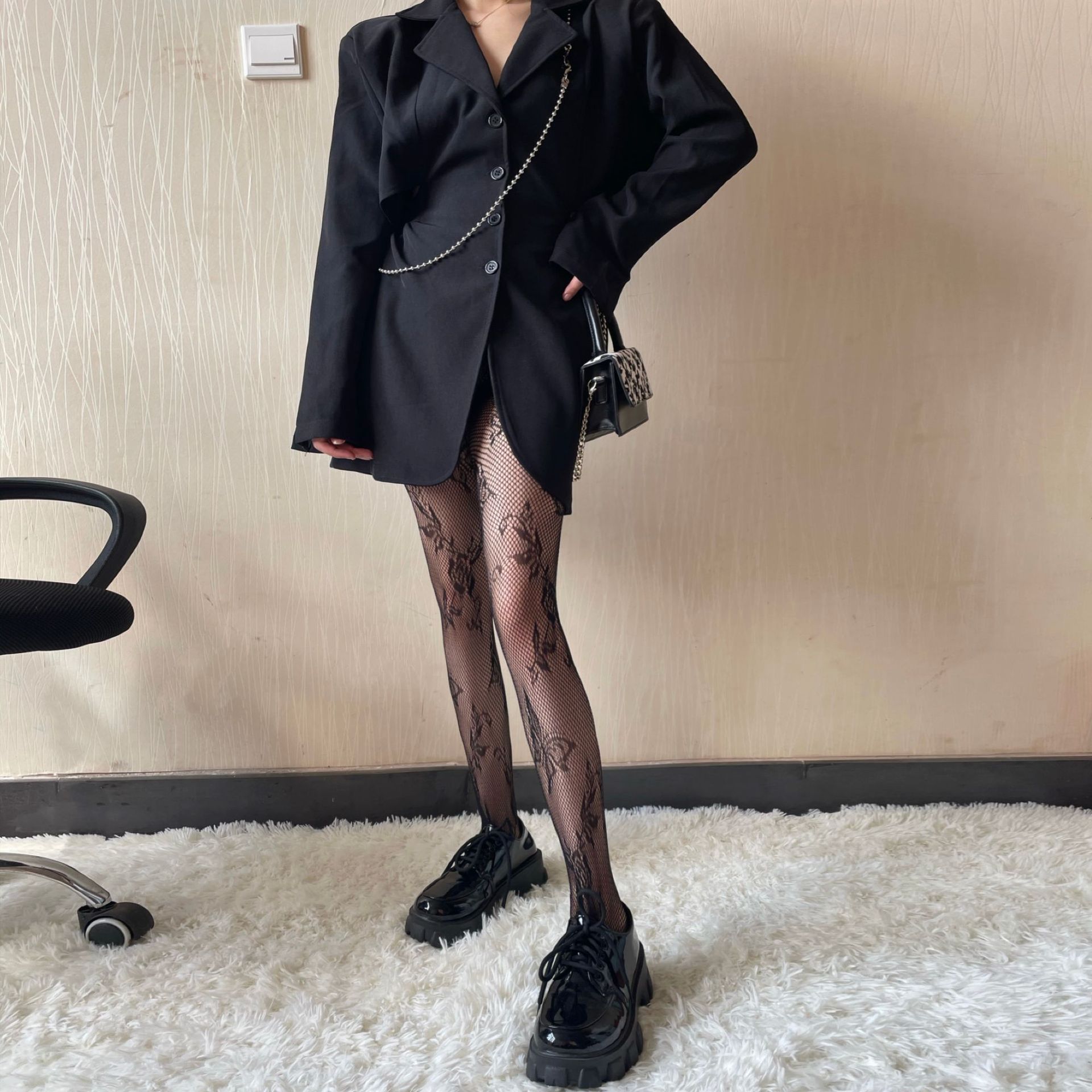 黑色丝袜渔网袜性感蝴蝶黑丝美腿显瘦暗黑jk连裤薄款ins潮玫瑰花