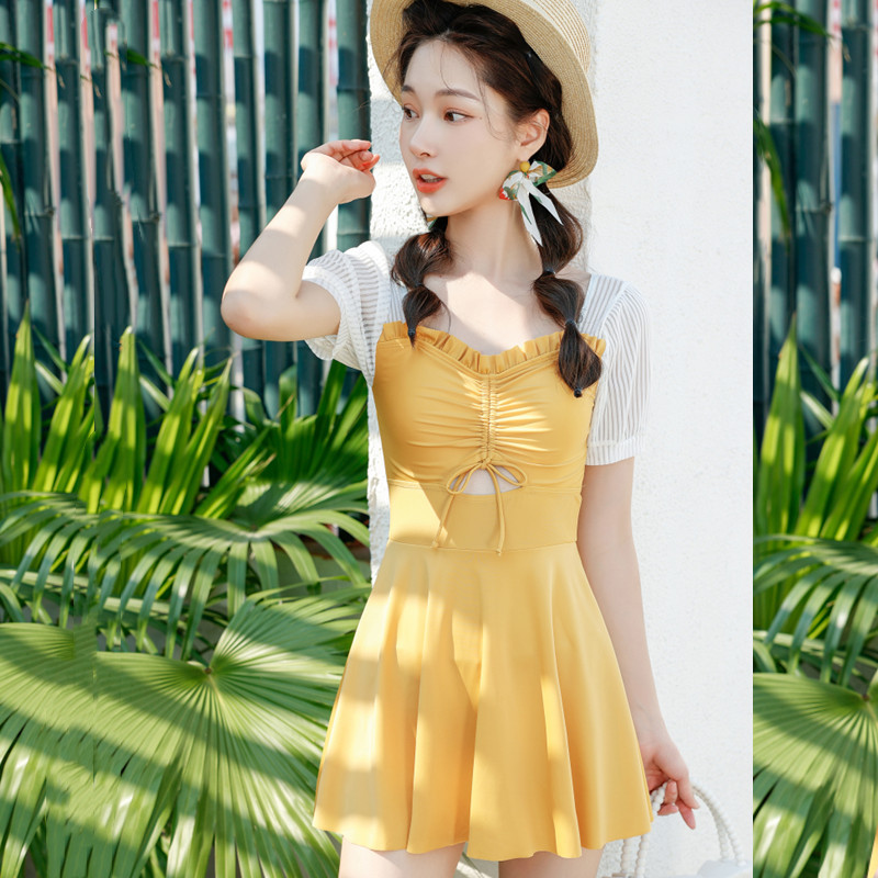 2024新款游泳衣女夏季连体平角保守显瘦遮肚大码微胖女孩学生泳装