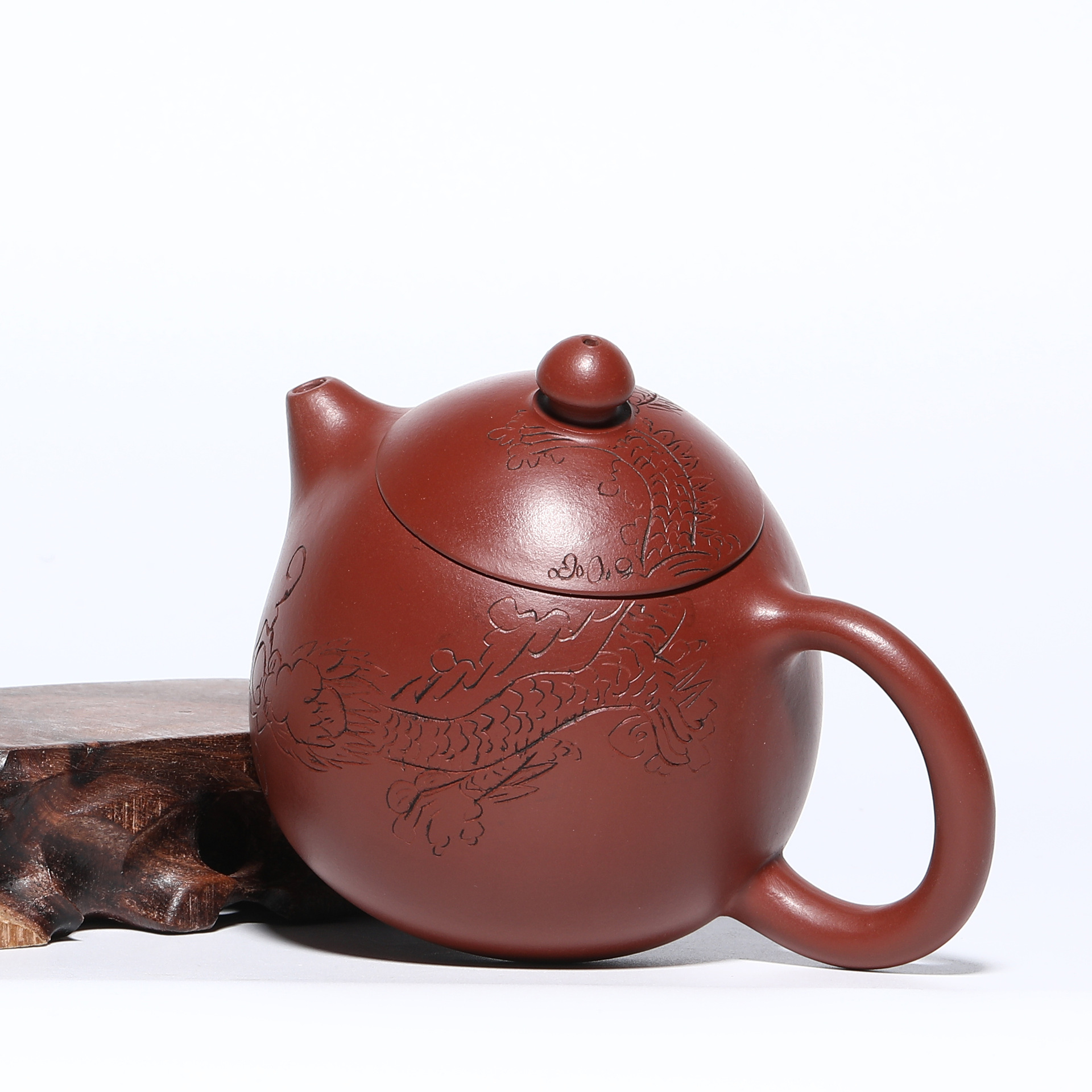 宜兴紫砂壶家用泡茶小茶壶大红袍龙蛋壶200cc家用茶壶定制陶刻